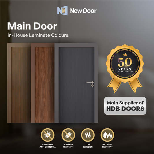 New Door Main Door - Premium Wood Finish | Ideal for HDB, BTO, Condo | 12-Month Warranty