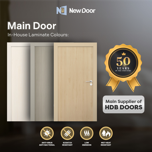 新门 New Door 1/2hr Main Door | Wood Series for HDB, BTO, and Condo | 12-Month Warranty & Premium Protection